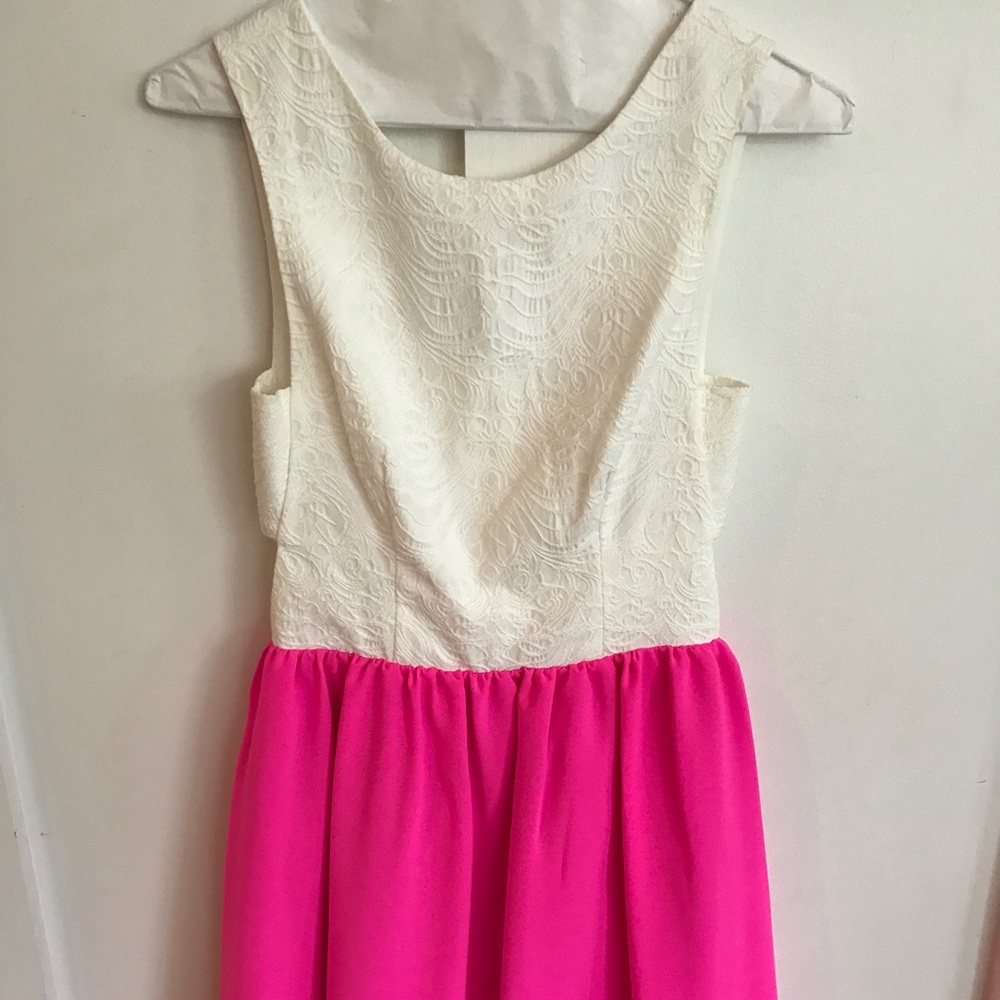 Revolve Hot Pink & White Lace Side Cut out Dress